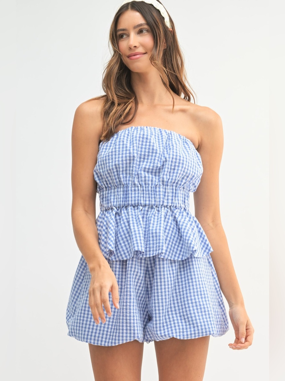 NWT Mable Blue Diandra Gingham Tube Top